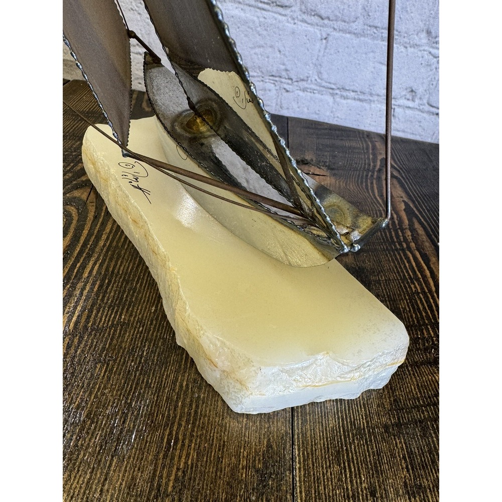 Vintage Signed John DeMott Art Metal Sailboat 17" Onyx Collectible 1975 boat - Picture 8 of 16